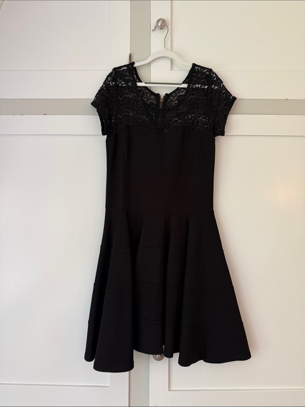 Elegant Black Lace-Trim Midi Dress